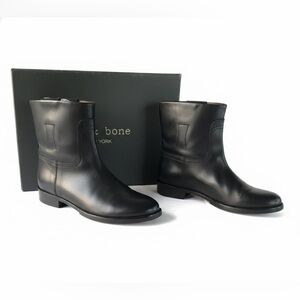 Rag & Bone Holly Black Leather Ankle Bootie Size 37.5 US 7-7.5 Luxury